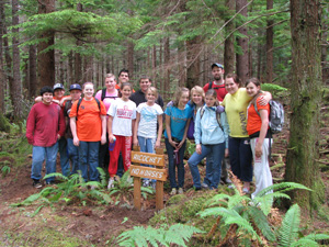 Silverdale Baptist Church summer servants at new trail head they created for Ricochet Trail crew Silverdale Baptist Church