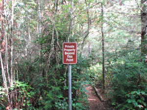 Private trail, maintained by property owner Private property sign
